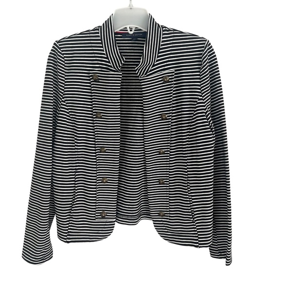Tommy Hilfiger Dark Navy Blue and White Striped Blazer - Picture 1 of 5